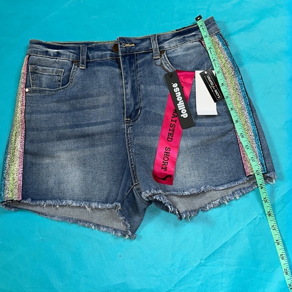 Dollhouse High waist Denim Rainbow Stripe Cutoff Shorts - Picture 4 of 8